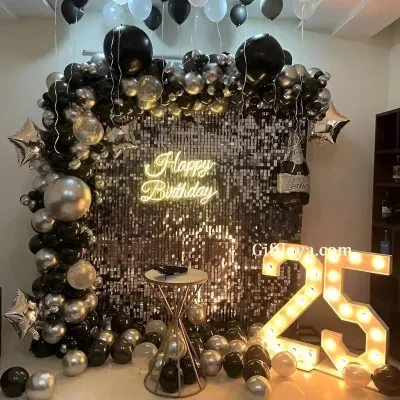 25th Birthday Black Silver Backdrop