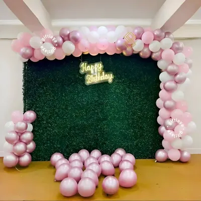 Green Birthday Backdrop Setup