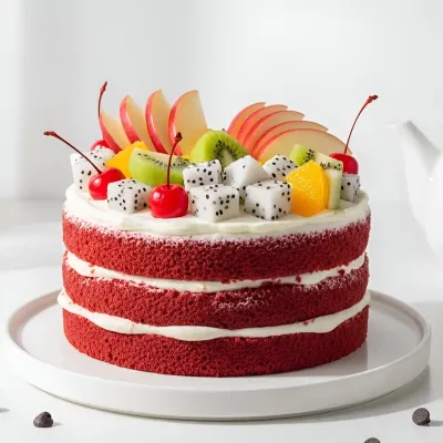 Red Velvet Fruit Cake for Birthday