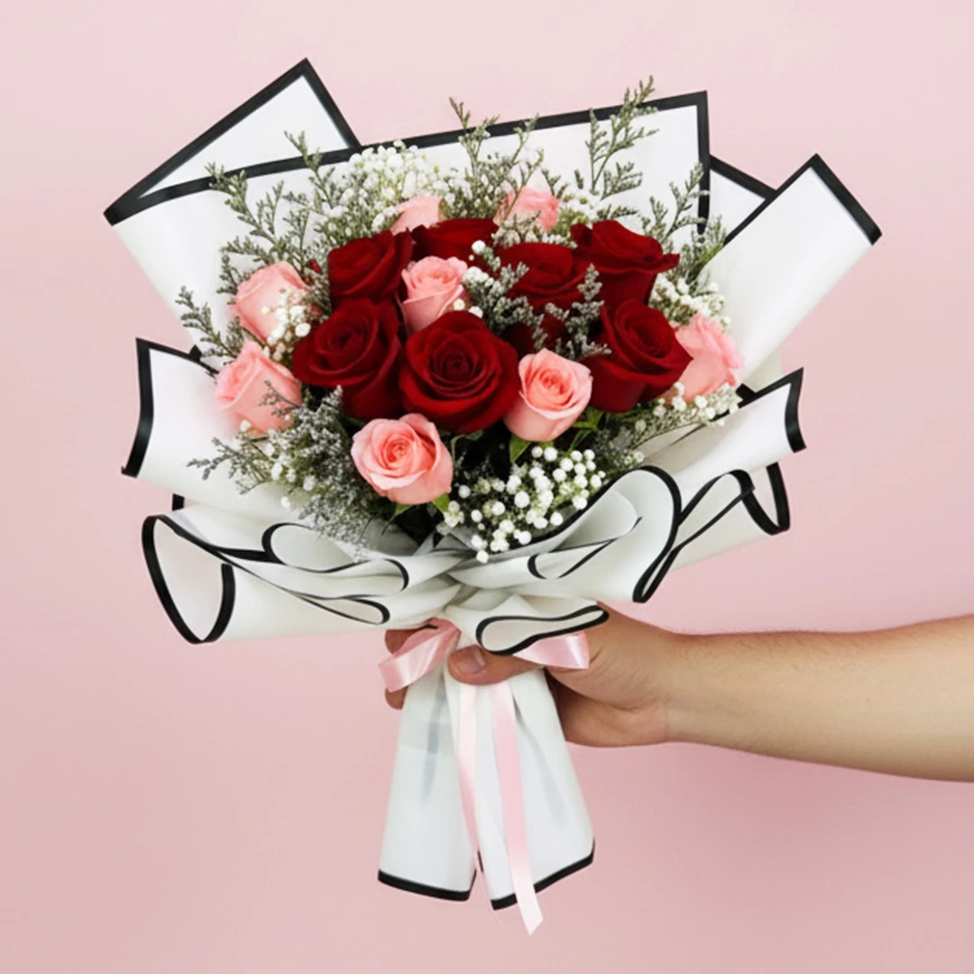 Red and Pink Roses Hand-Tied Bouquet
