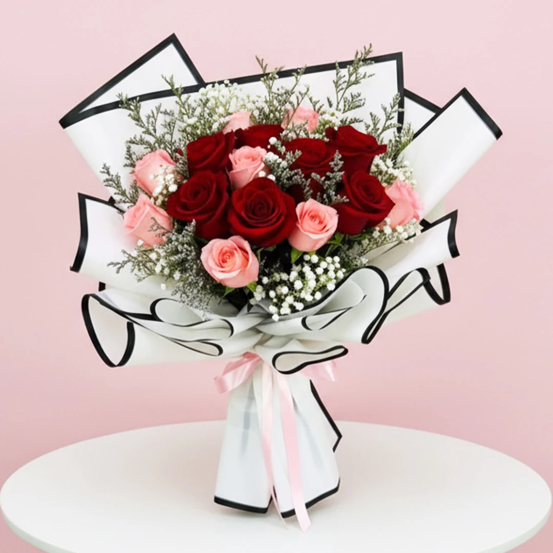 Red and Pink Roses Hand-Tied Bouquet