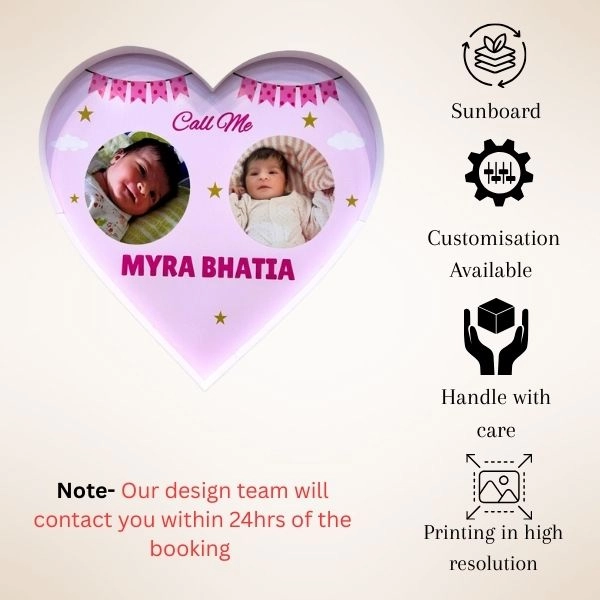 Twins Heart Name Board for Baby Girl