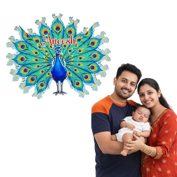 Elegant Peacock Baby Name Board — photo 3