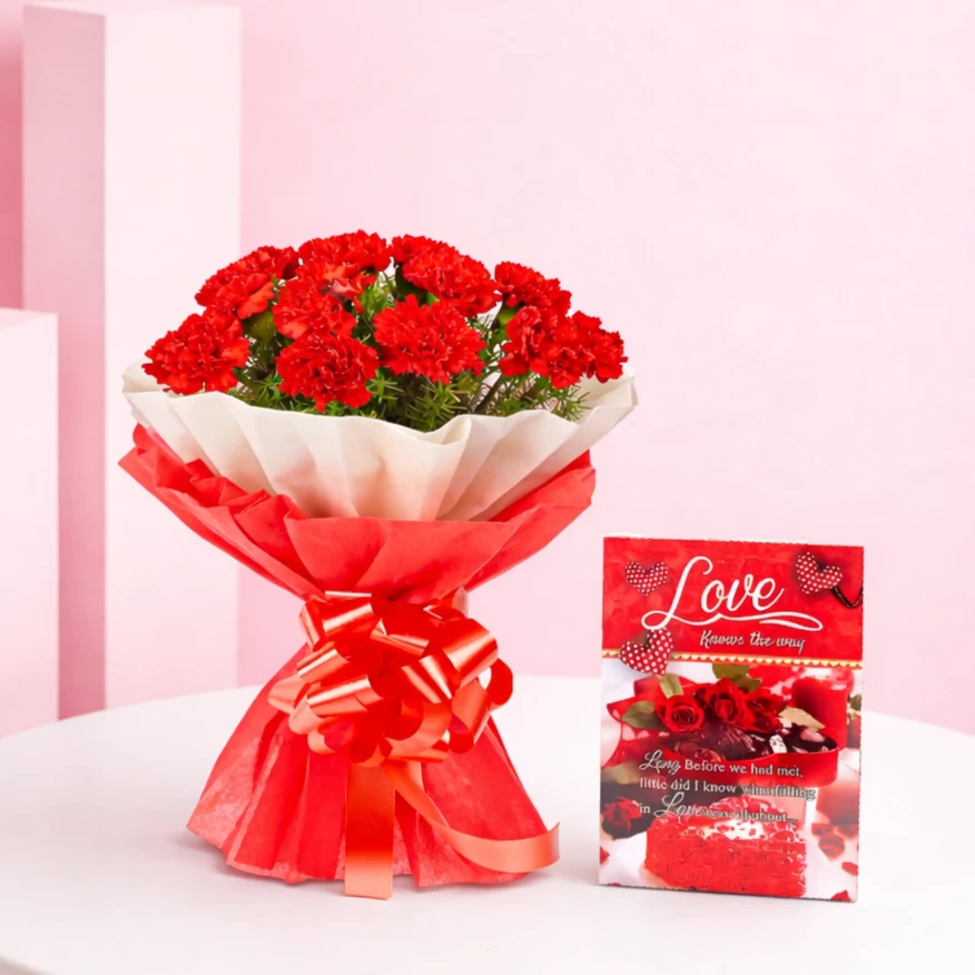 Love Carnation Floral Bouquet & Card