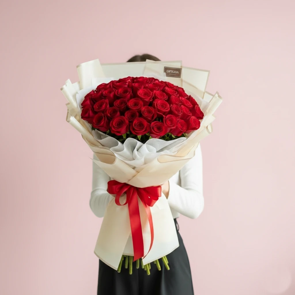 50 Pc Red Roses Bouquet