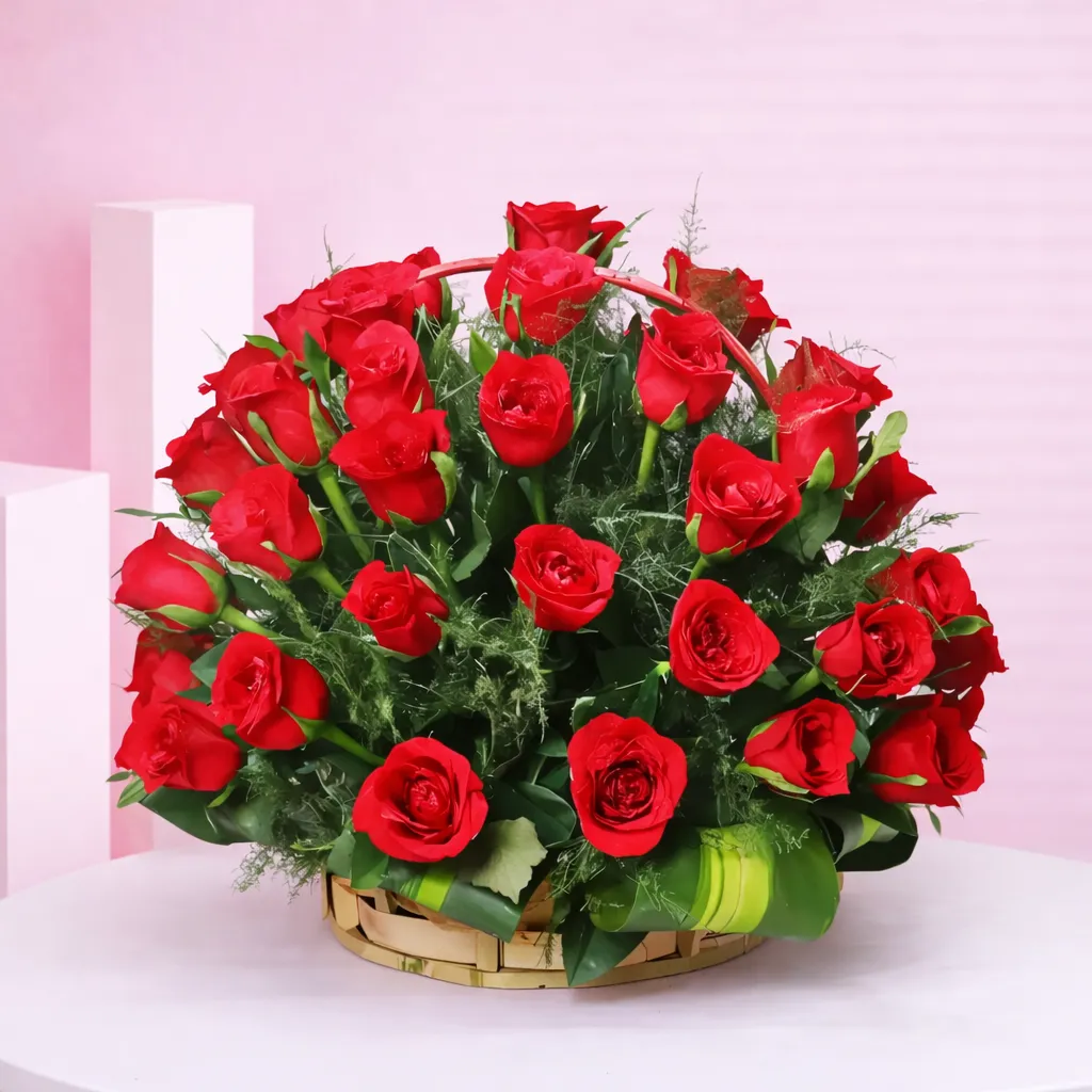 Romantic Red Rose Basket