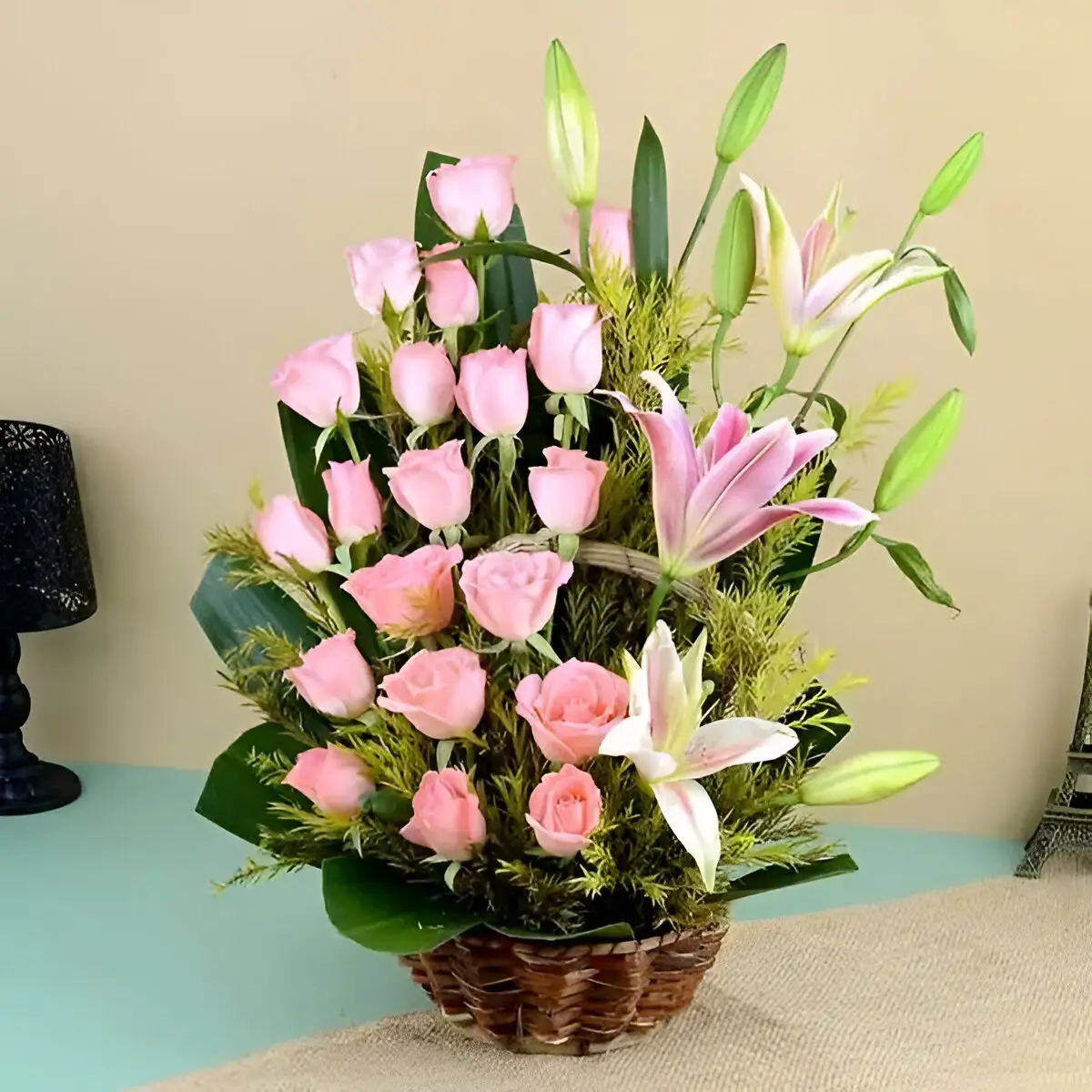 Pretty Pink Bunches in a Basket