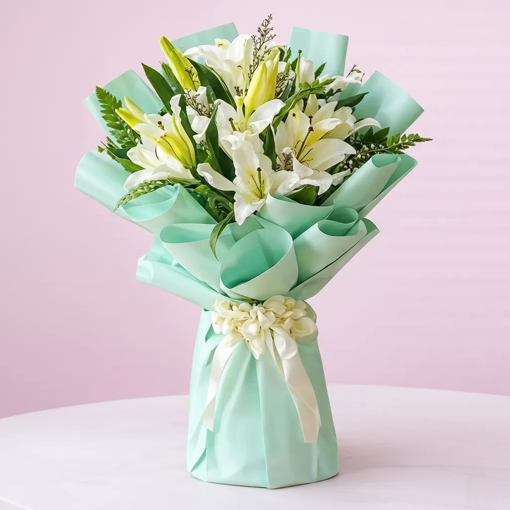 White Lily Bouquet with Cake — photo 3
