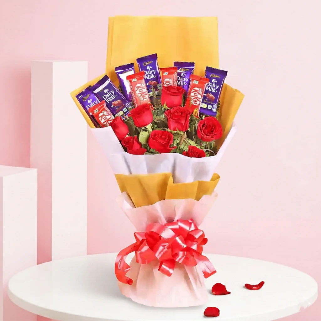 Elegant Red Roses with Chocolates & Card