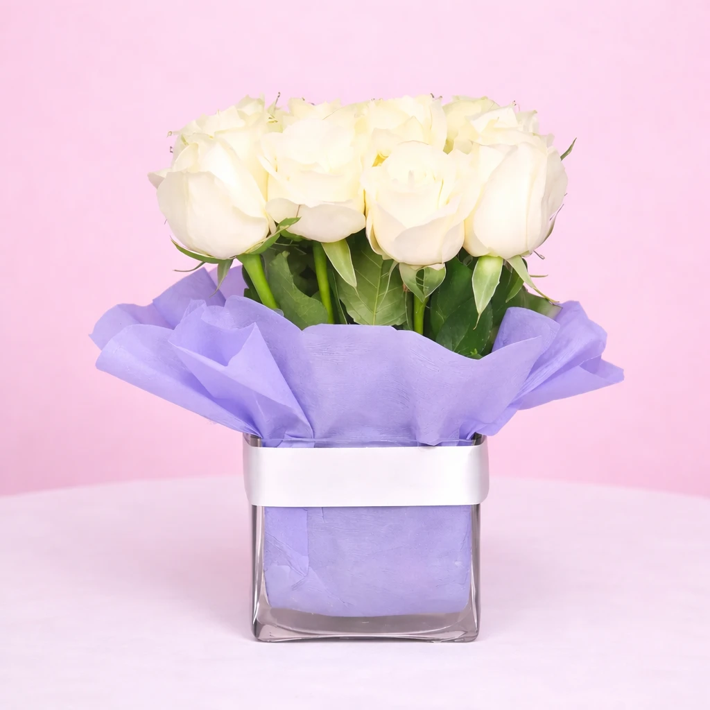 White Rose Bunch in Vase