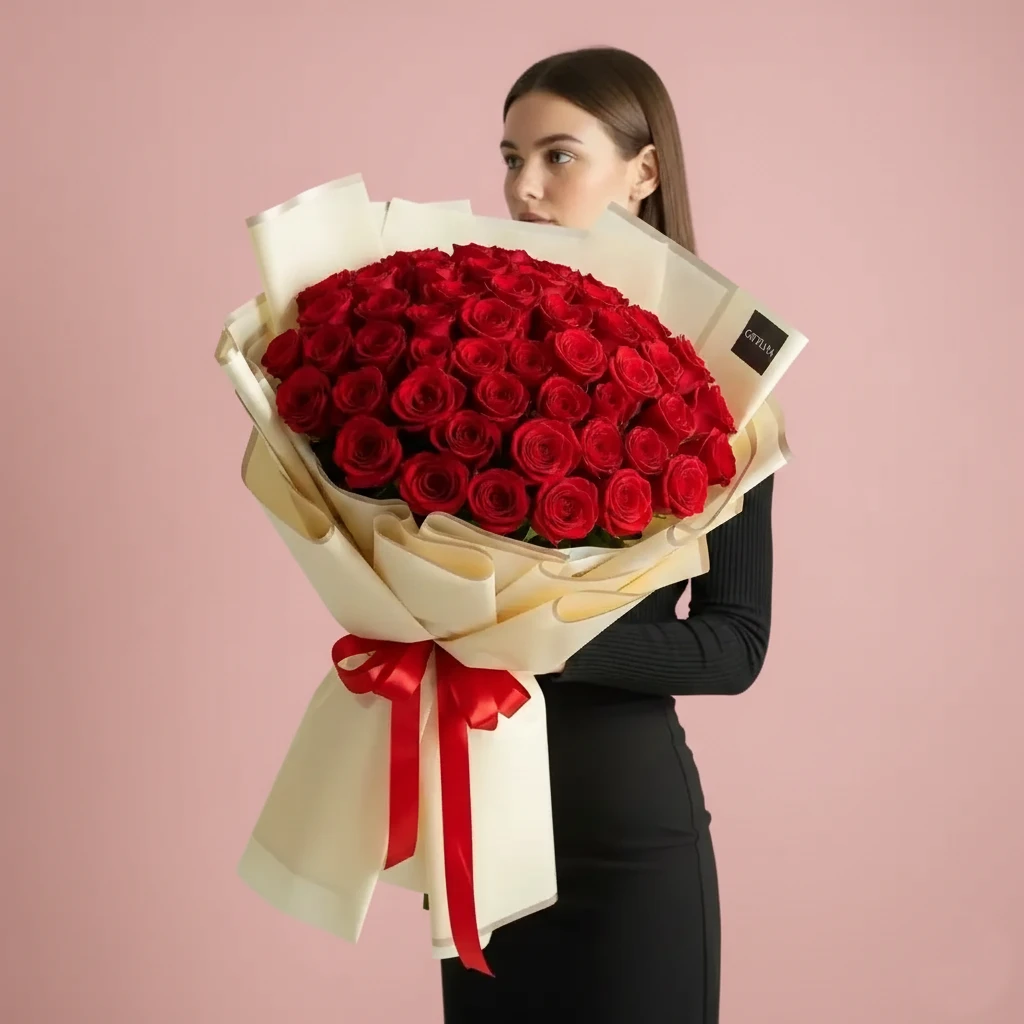 100 Pc Red Rose Flowers Bouquet