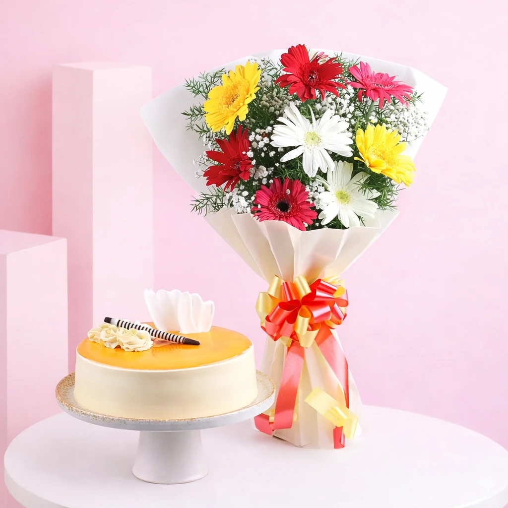 Mixed Gerberas with Butterscotch Delight