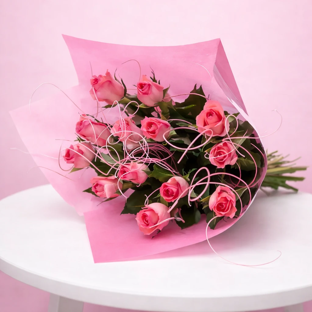 12 Pink Roses Bouquet