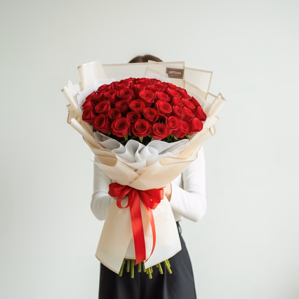 50 Red Rose Bouquet with Rose Flowers