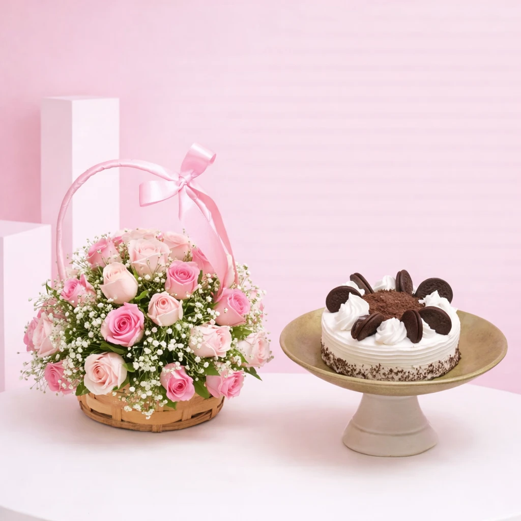 Oreo Treat with Pink Bloom Basket