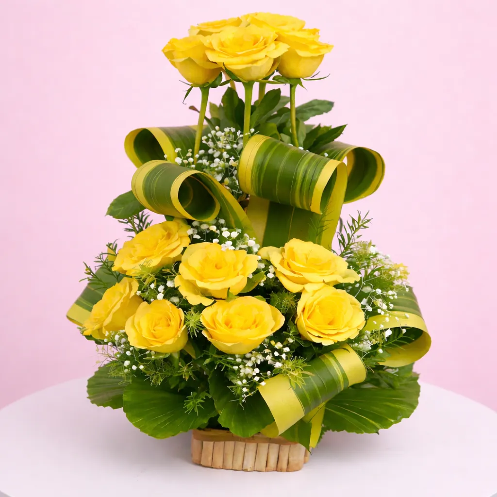 Fresh Yellow Rose with a Basket