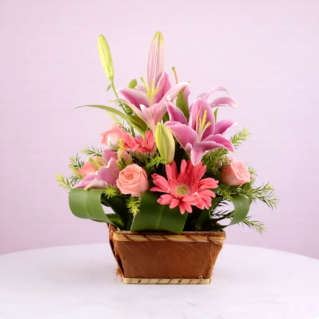 Mixed of Pink Flowers Basket