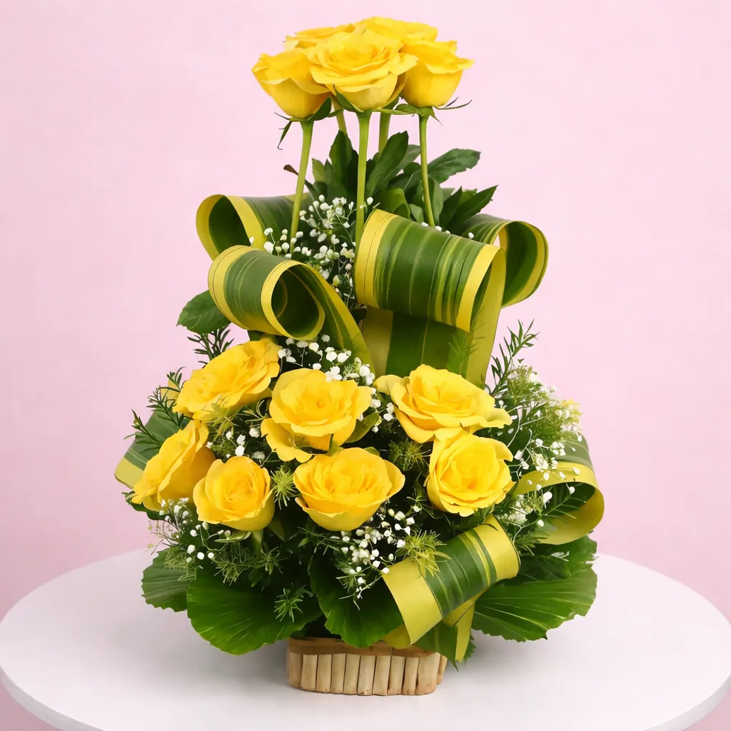 Fresh Yellow Rose with a Basket