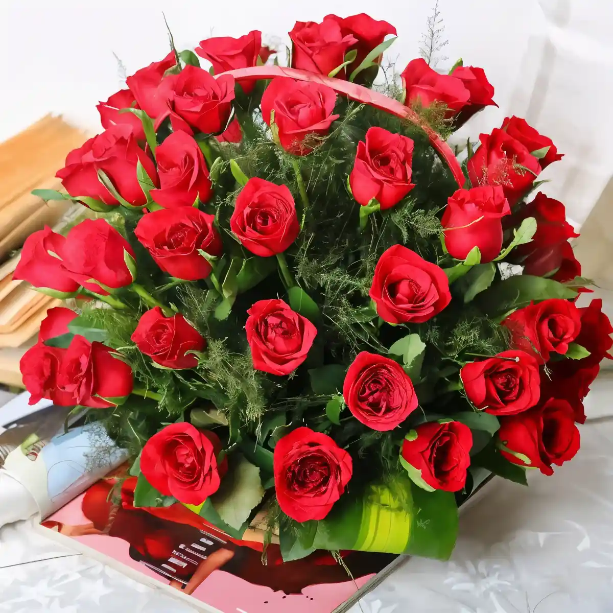 Romantic Red Rose Basket