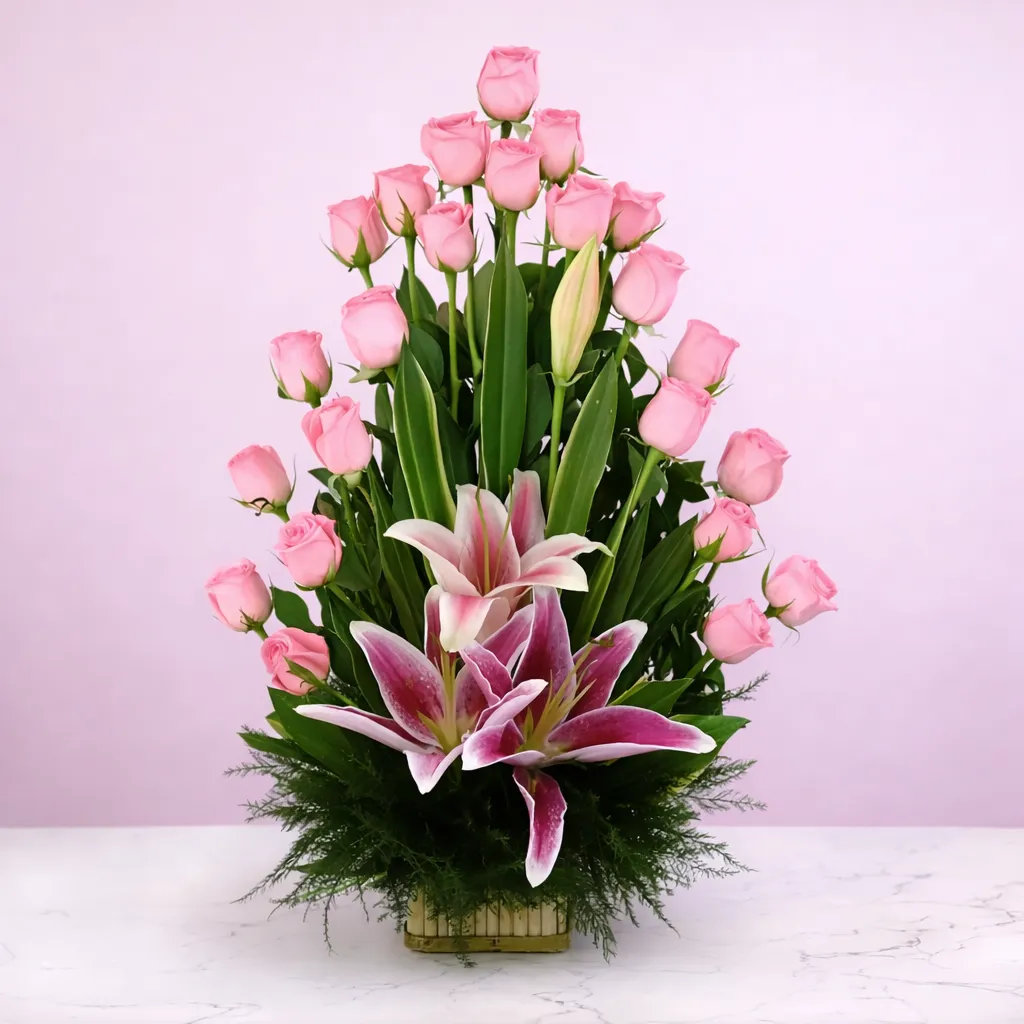 Rose Lilies Basket Combo