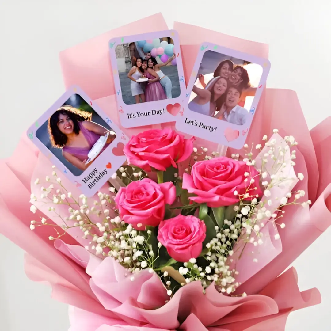 Pink Rose Bouquet with Photo Delivery in Visakhaptnam