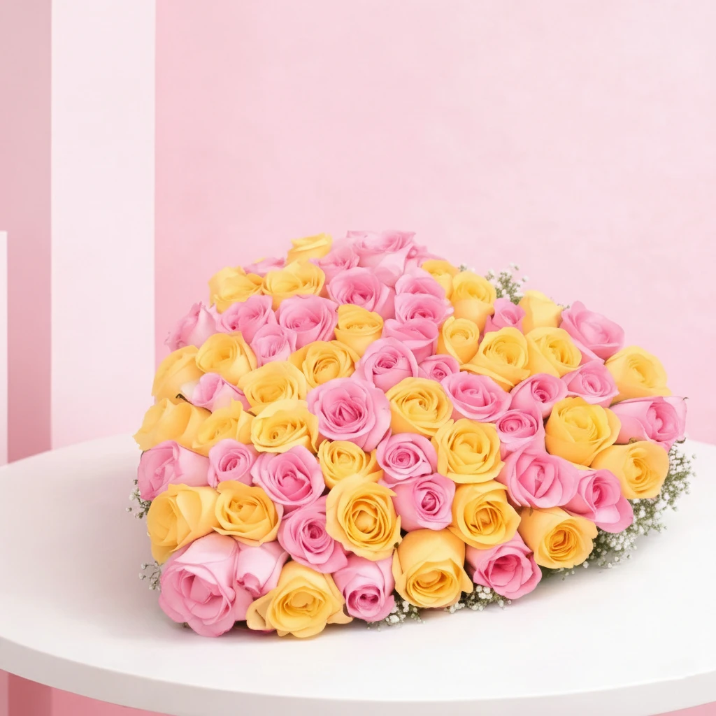 Heart of Pink n Yellow Roses