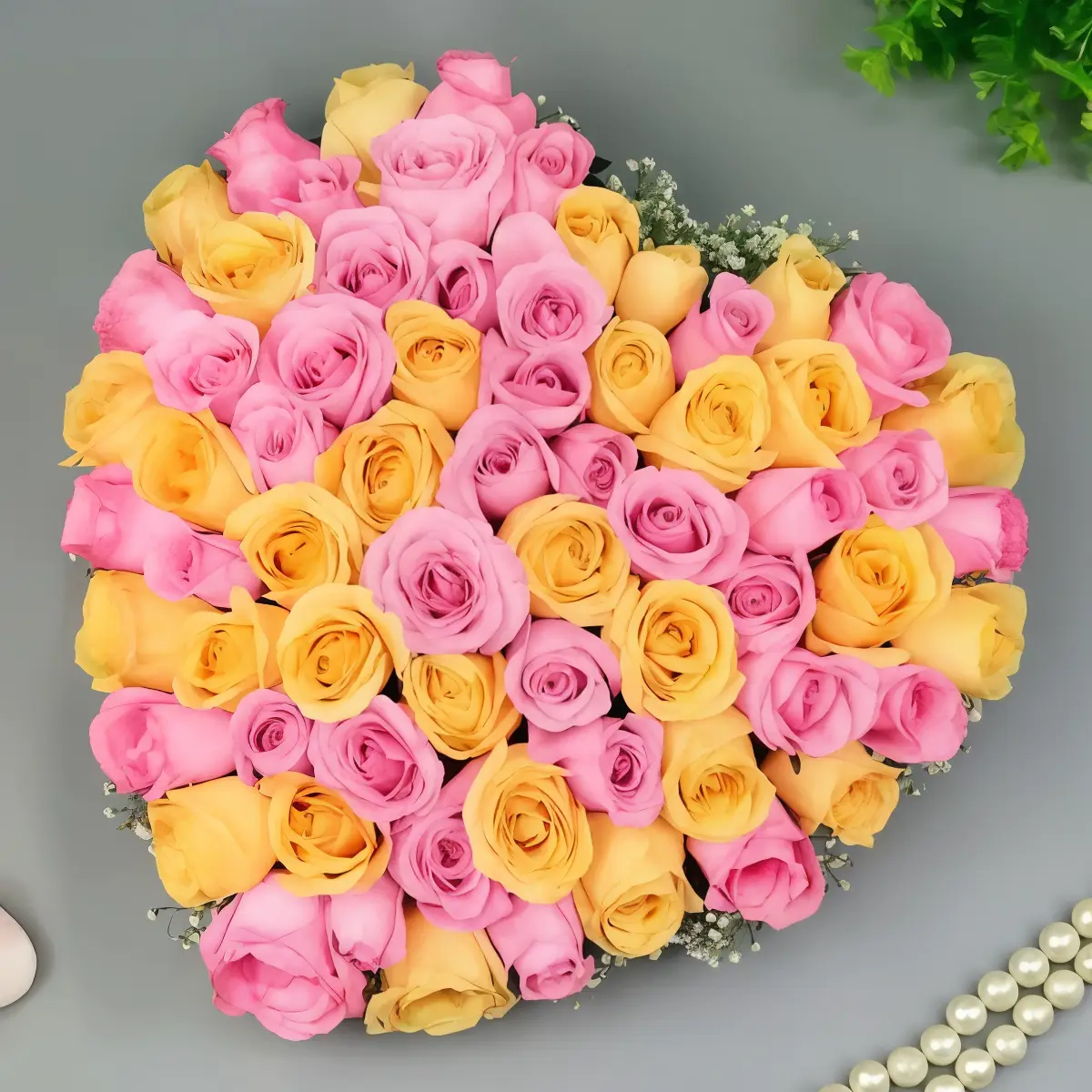 Heart of Pink n Yellow Roses