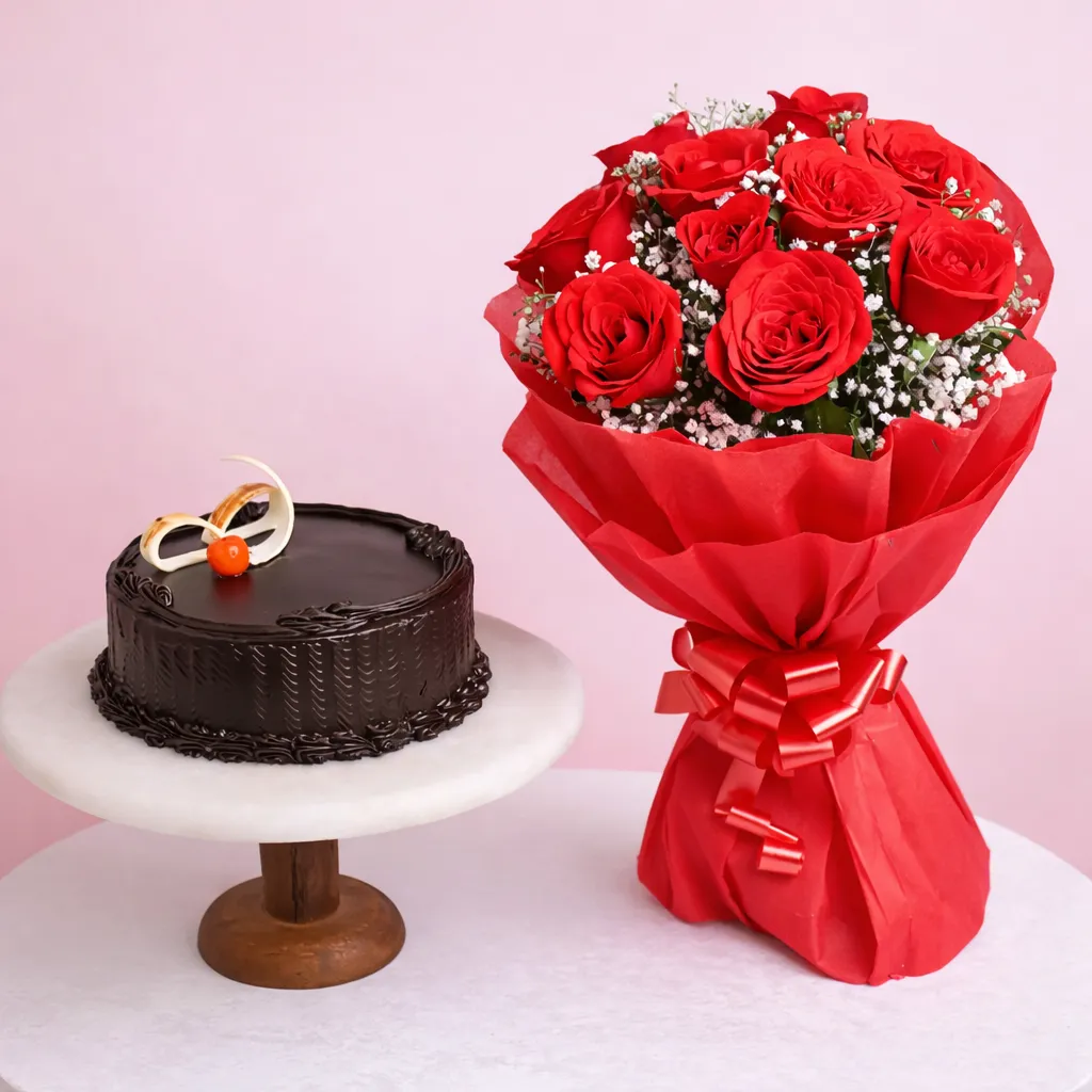 Roses with Truffle Cake Combo