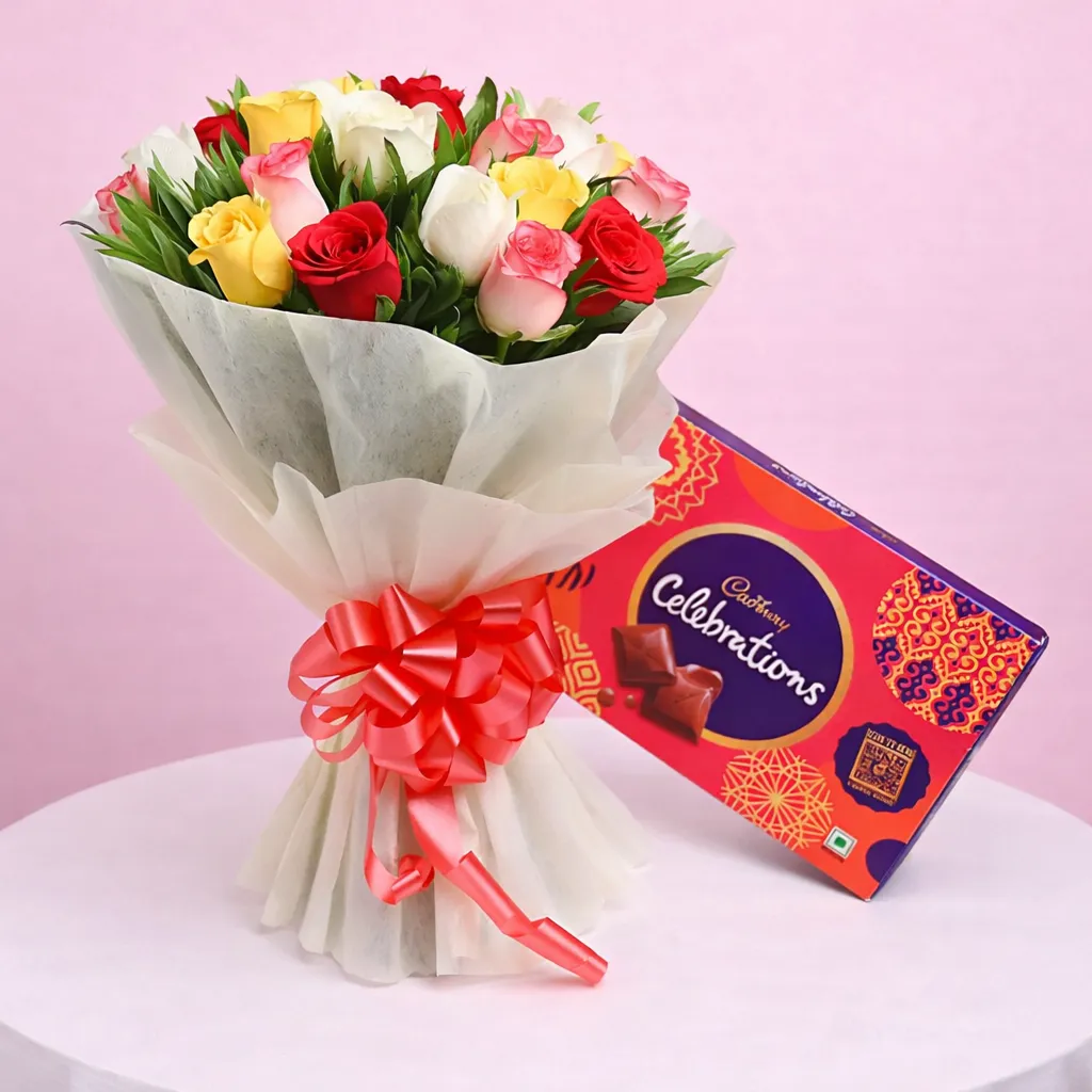 Celebration Combo with Chocolate and Bouquet