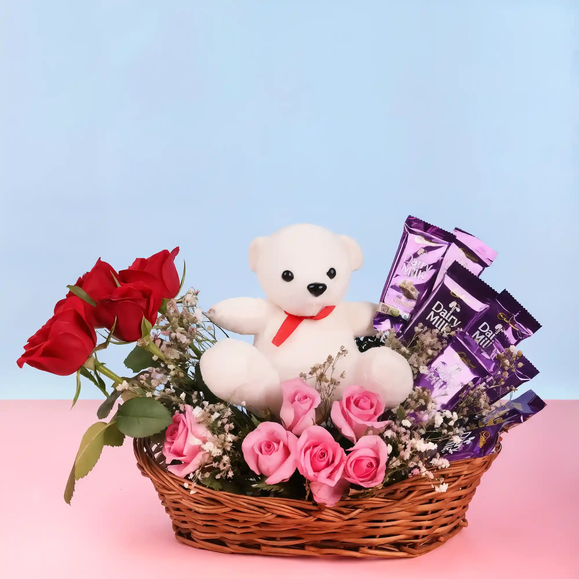 Cute Teddy And Rose Arrangement