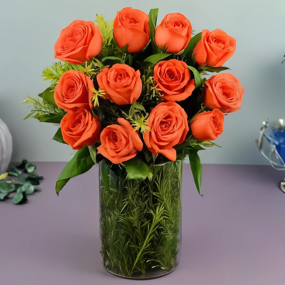 Orange Roses in a Vase