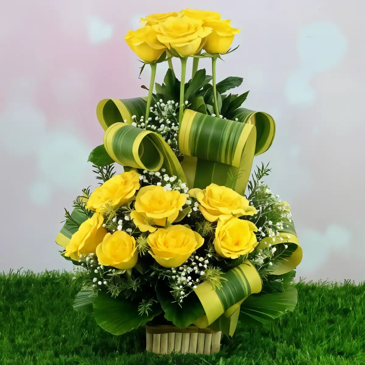 Fresh Yellow Rose with a Basket