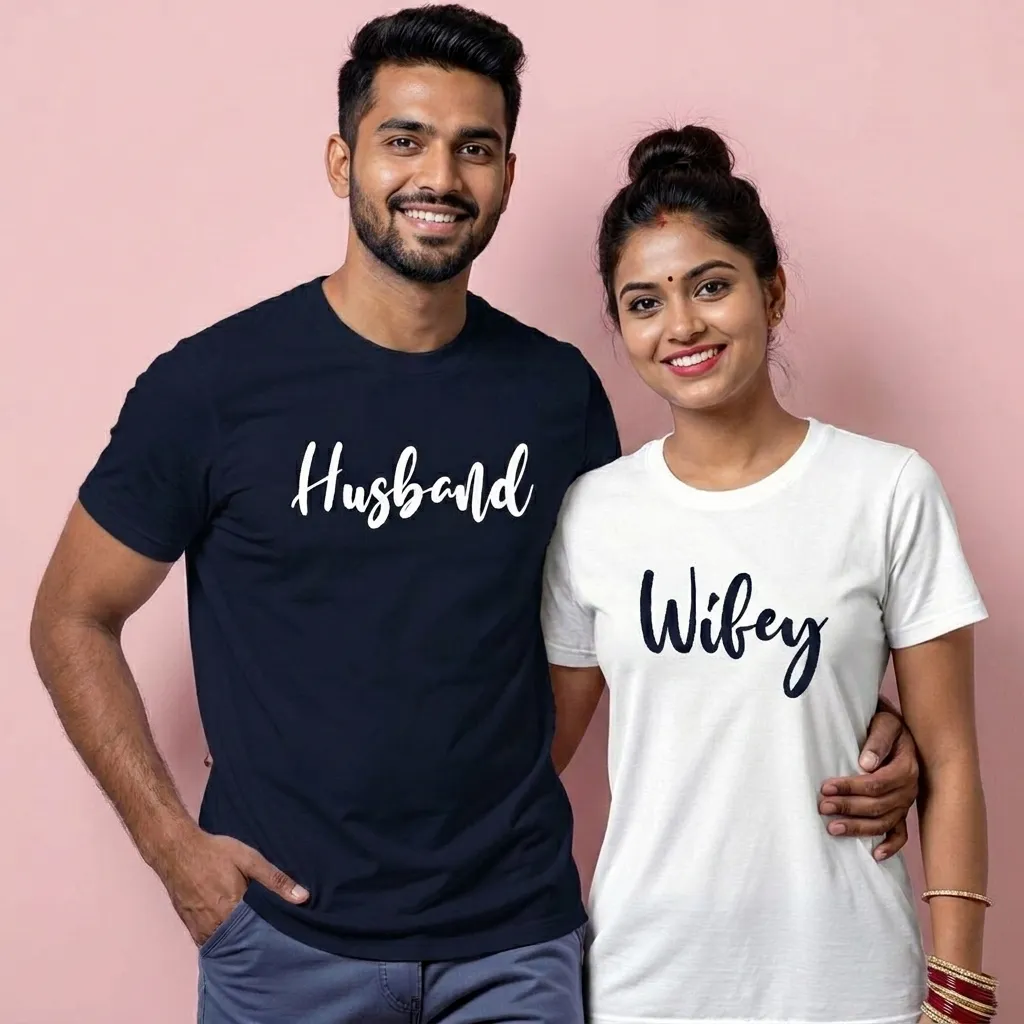 Husband Wifey Matching Couple T-Shirts Set