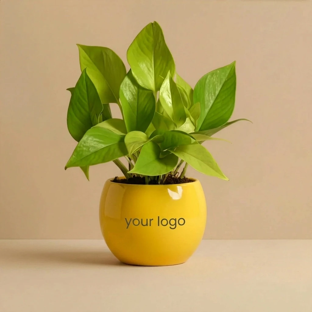 Custom Logo Money Plant in Yellow Vase