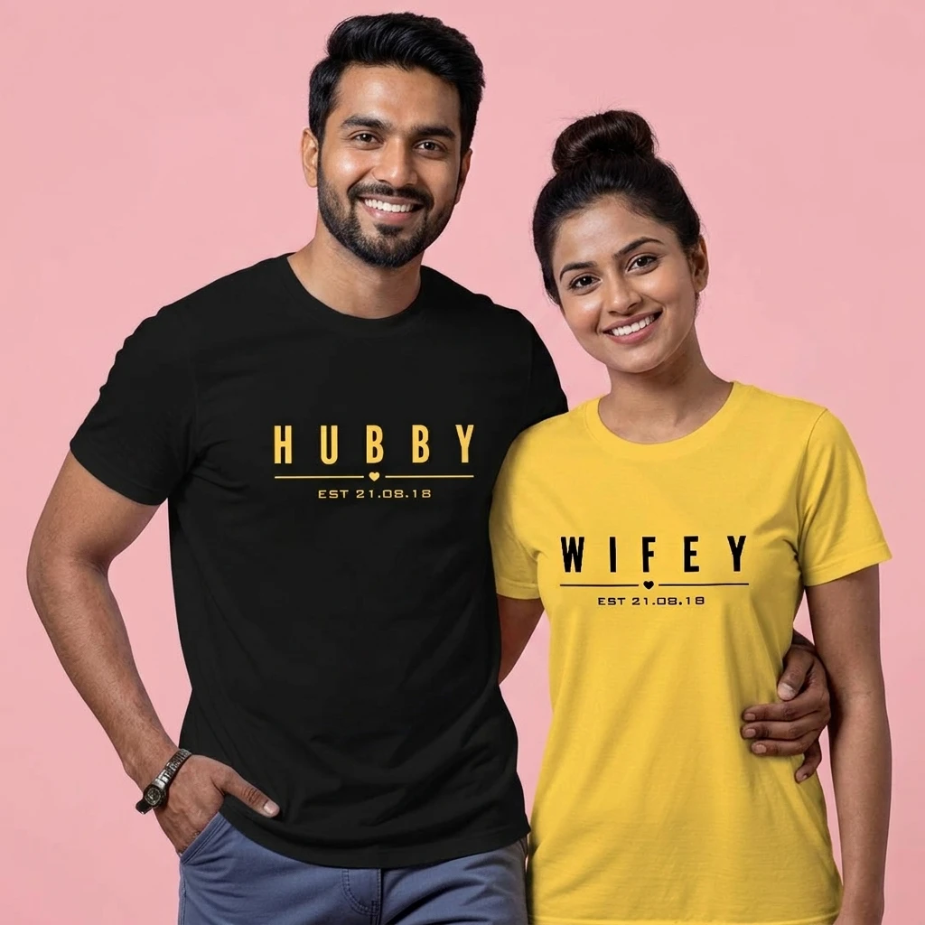 Custom Hubby Wifey Pairing Couple Tees