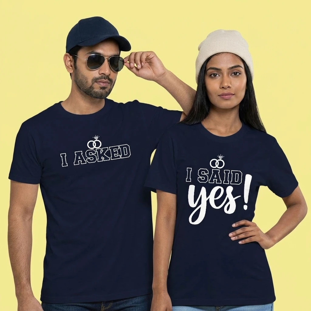 I Asked I Said Yes Couple Combo Shirt Set