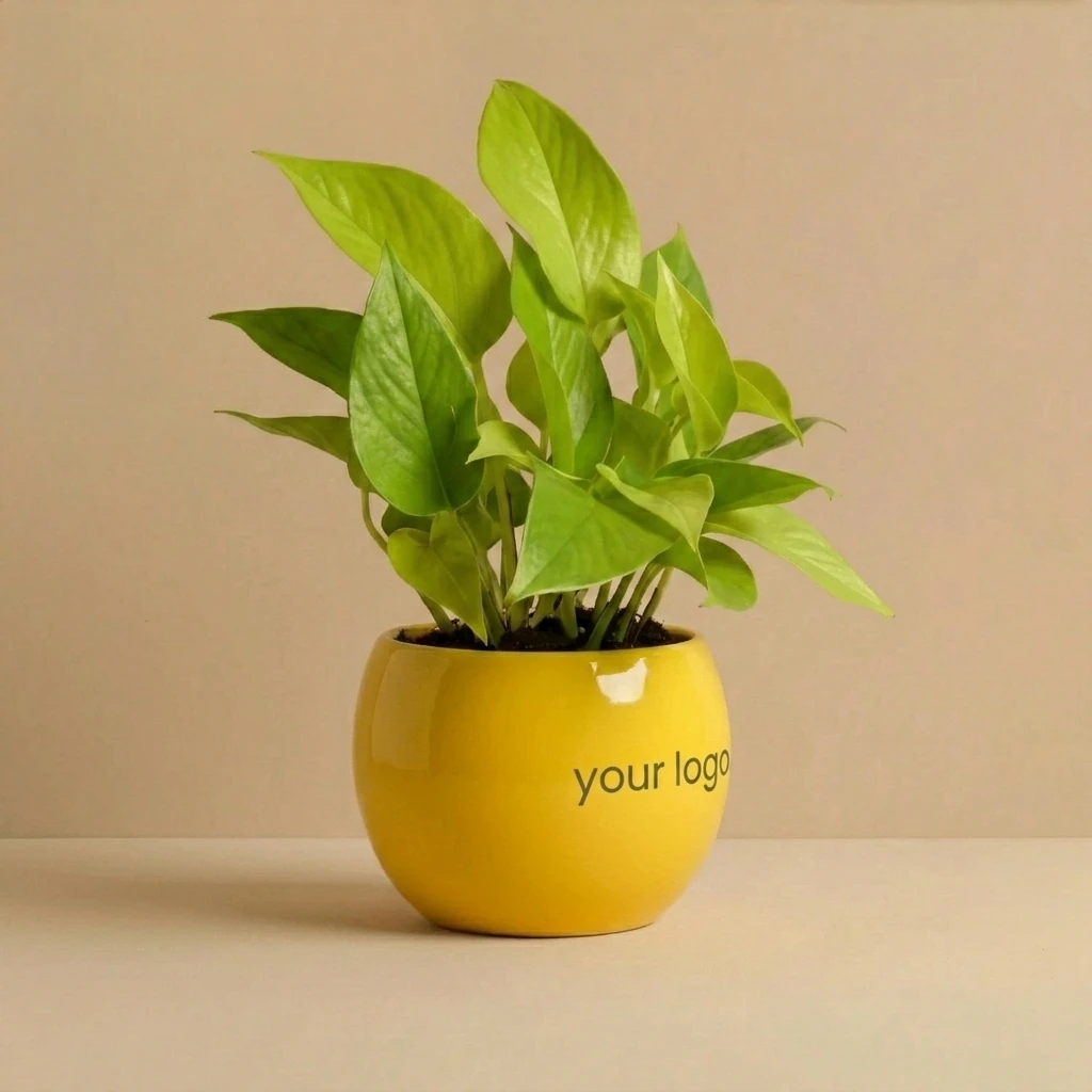 Custom Logo Money Plant in Yellow Vase — photo 2