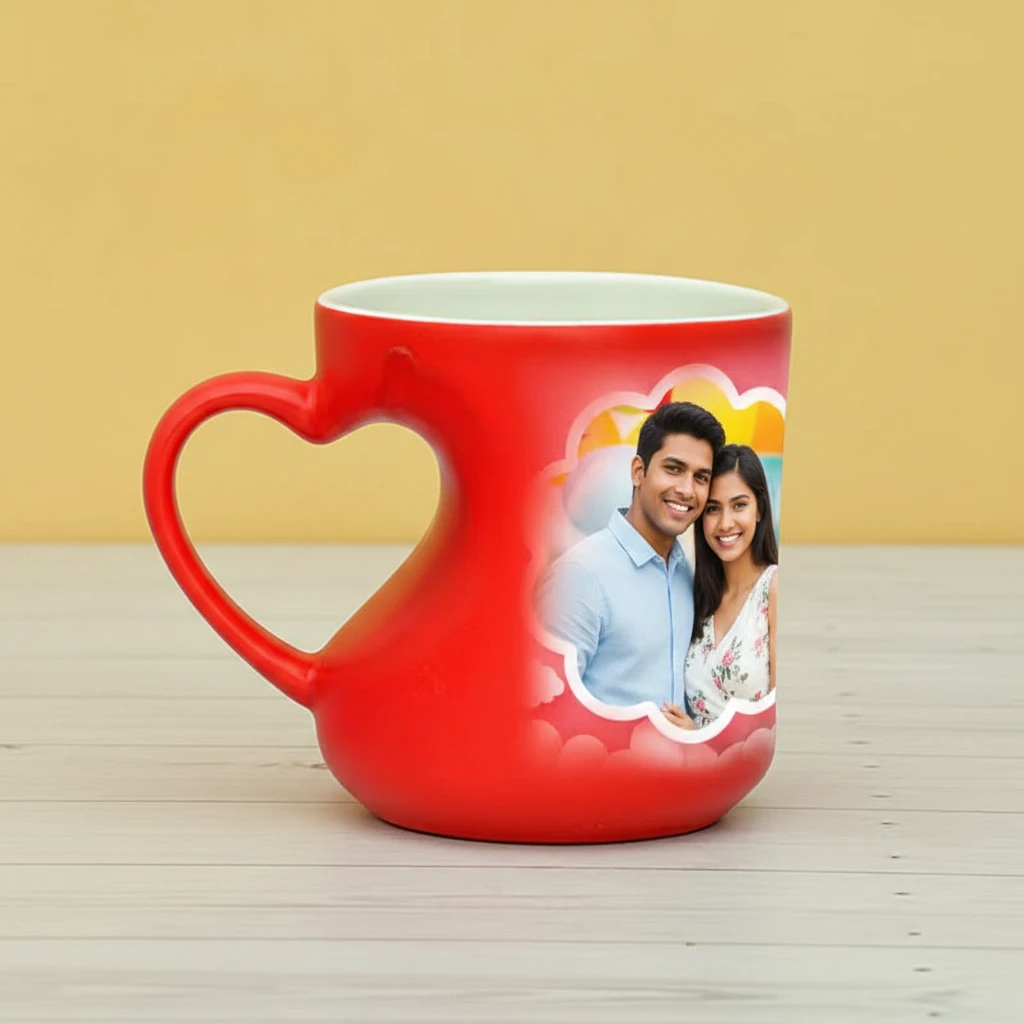 Red Heart Handle Coffee Mug