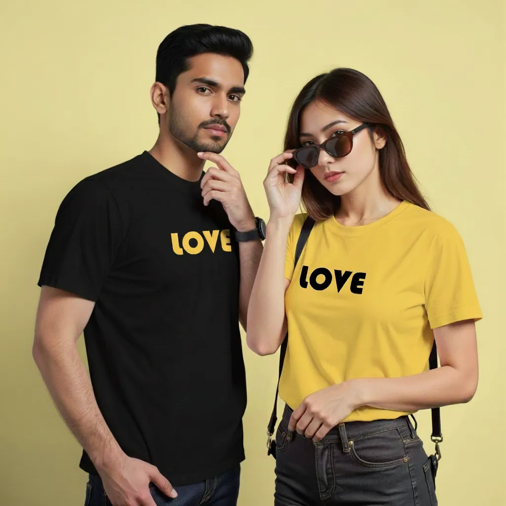 Printed Love Couple T-Shirts Combo