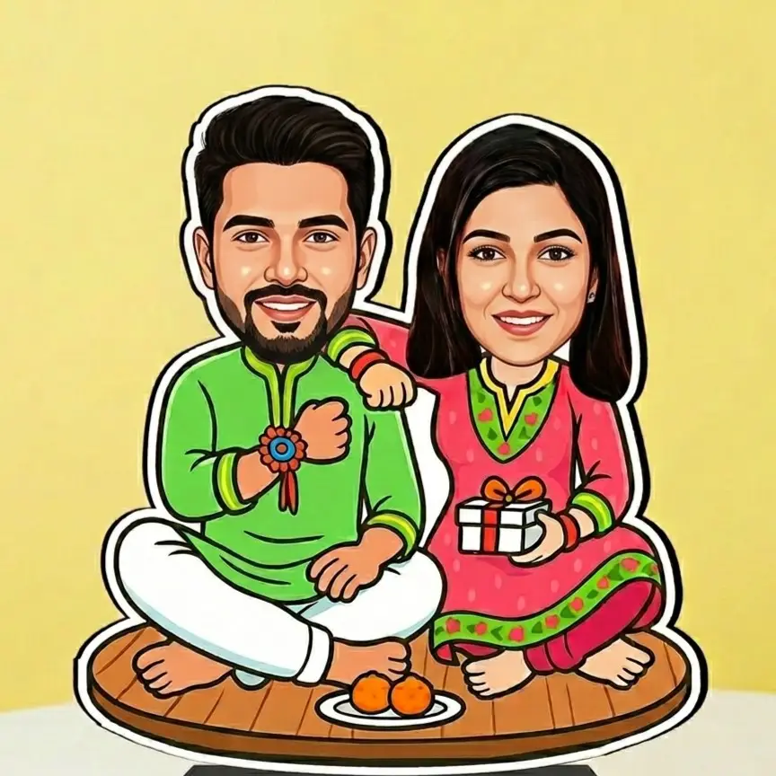 Custom Brother Sister Caricature Rakhi Gift