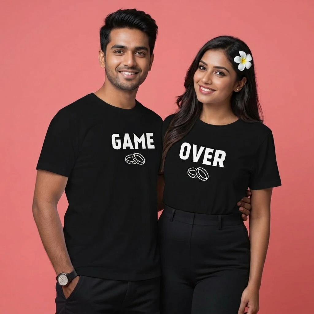 Game Over Matching Couple T-Shirt Combo