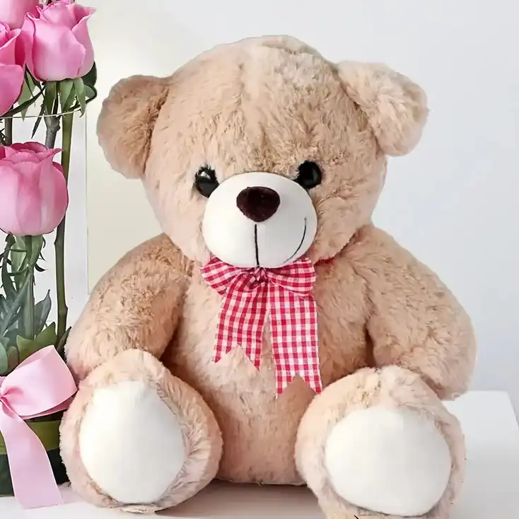 Sweet Teddy Love with Pink Roses