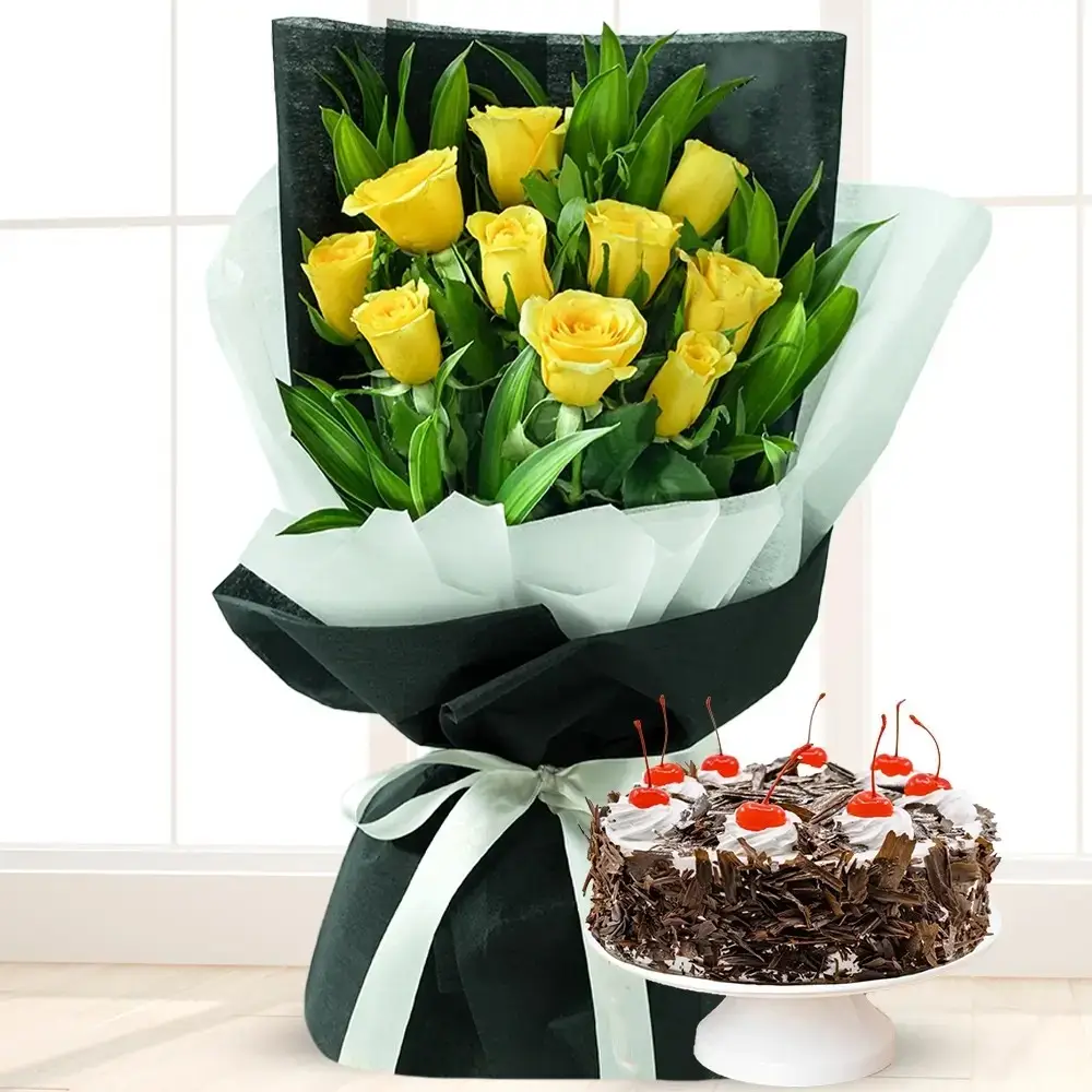 Yellow Roses with Cake