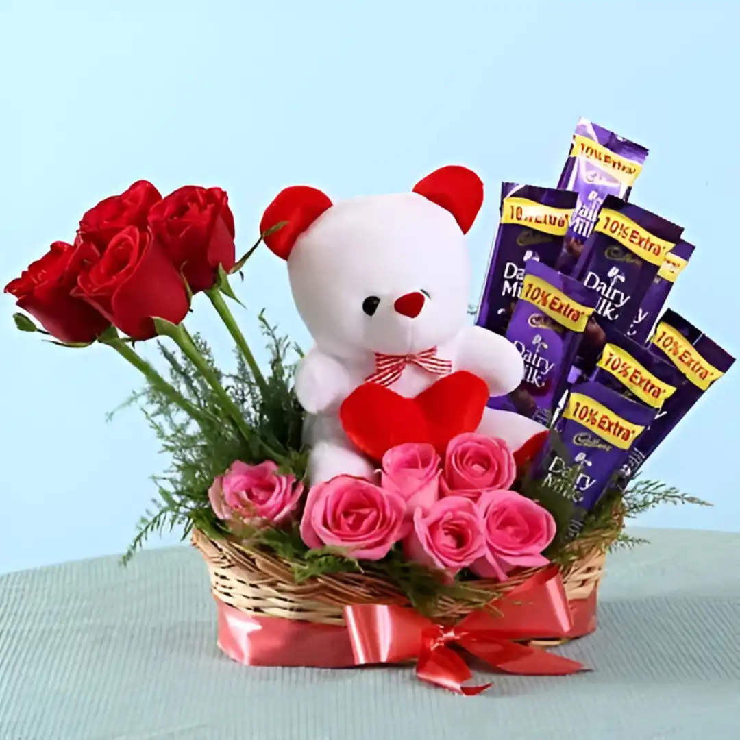 Cute Teddy And Rose Arrangement