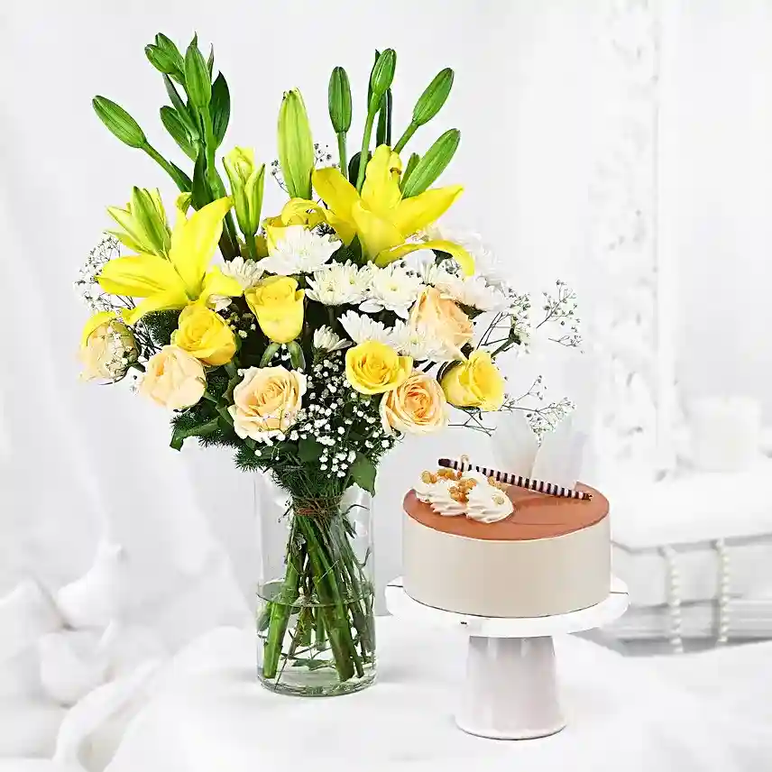 Luxe Lily Bouquet with Cake