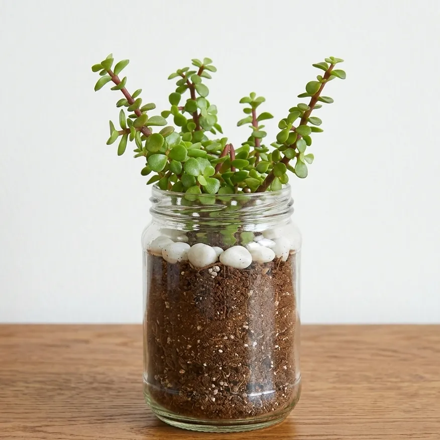 Jade Plant in Jar with Soil & Pebbles — photo 2