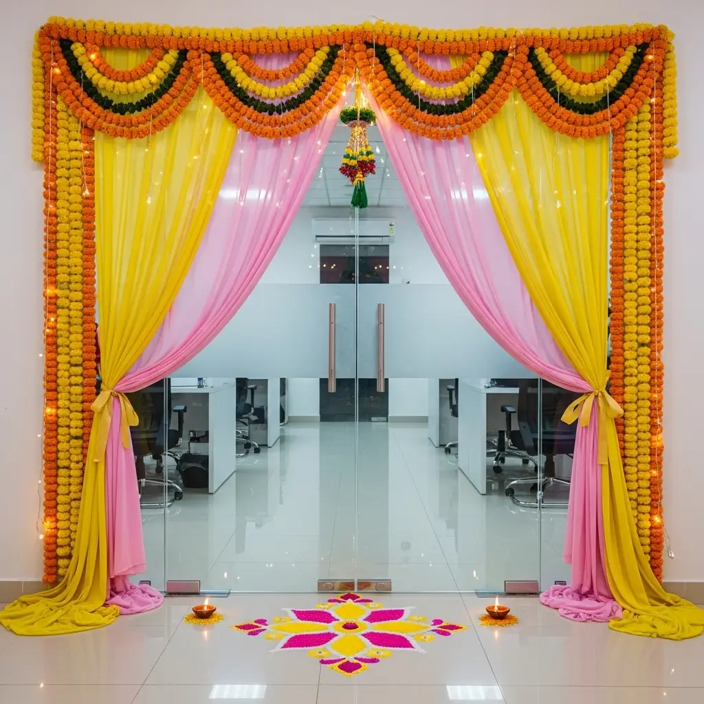 Office Gate Decoration with Garland and Curtains
