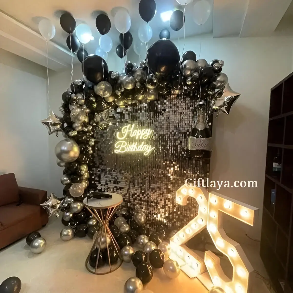 25th Birthday Black Silver Backdrop