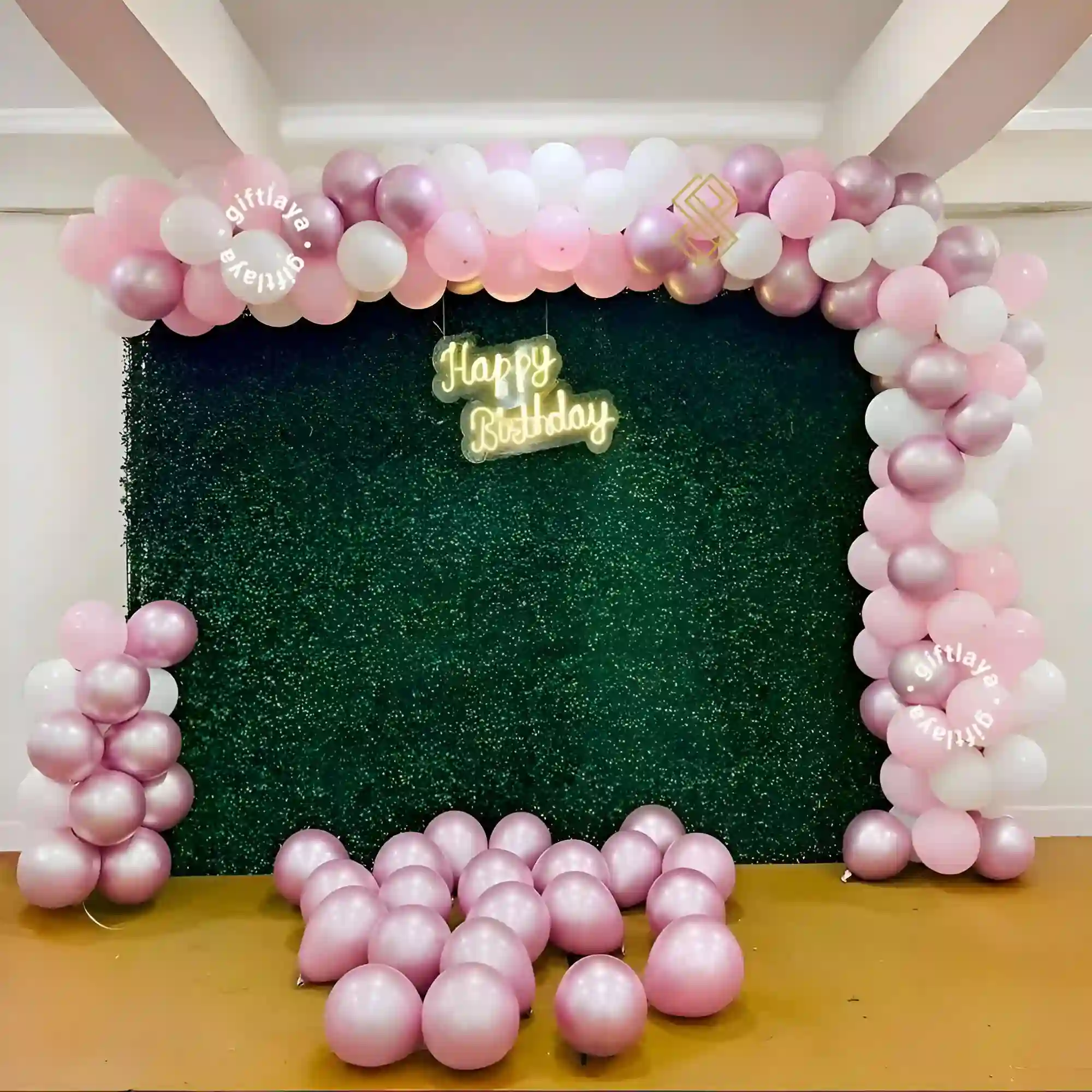 Green Birthday Backdrop Setup
