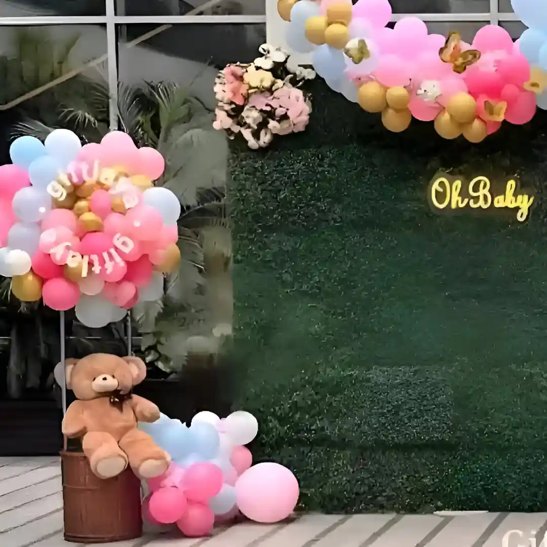 Oh Baby Green Backdrop Setup